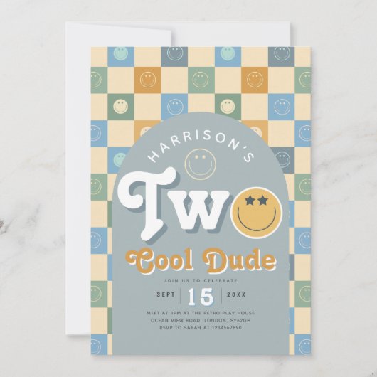 Deux Cool Dude Boys Blue 2nd Birthday Invitation (Devant)