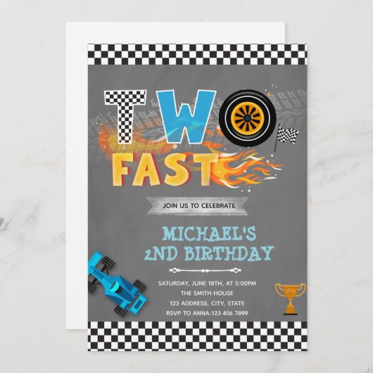 DEUX course rapide invitation fête d'anniversaire (Devant / Derrière)
