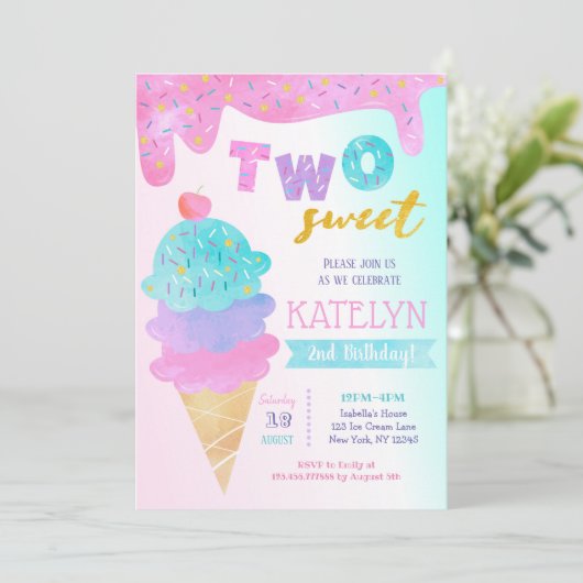 Deux crème glacée douce Invitation de fête d'anniv (Debout devant)