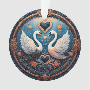 Deux cygnes avec motif floral et ornemental