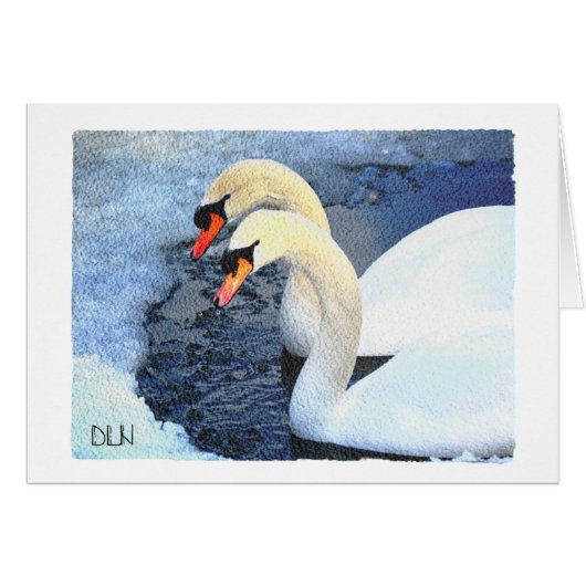 Deux cygnes blancs, la faune et l'aquarelle (Devant Horizontal)