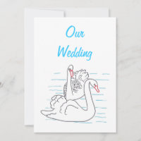 Deux Cygnes Natation Dessin Mariage Invitations