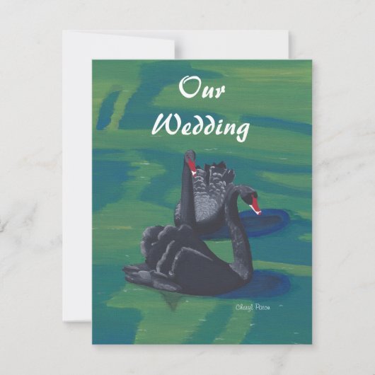 Deux cygnes noirs nager Invitations de mariage (Devant)