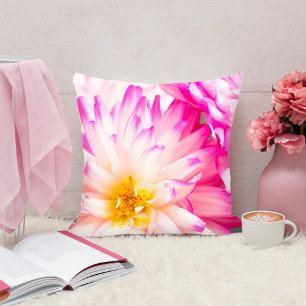 Deux dahlias blancs et roses coussin décoratif