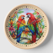 Deux De. Horloge de perroquets en verre tendu (Recto)