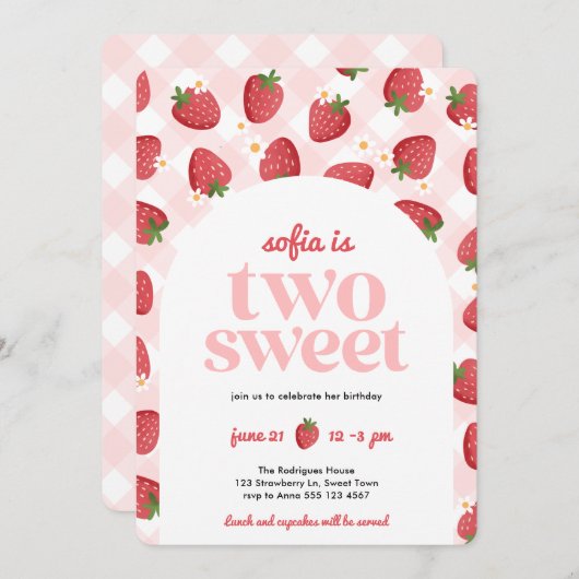 Deux douce fraise fille 2e invitation anniversaire (Devant / Derrière)