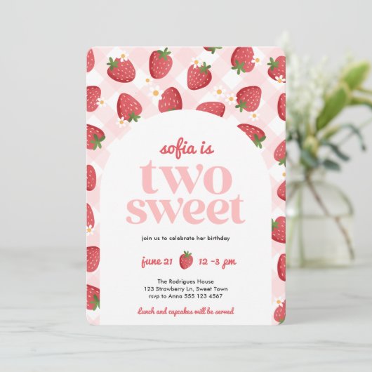 Deux douce fraise fille 2e invitation anniversaire (Debout devant)