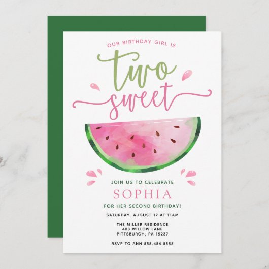 Deux douce pastèque Invitation d'anniversaire (Devant / Derrière)
