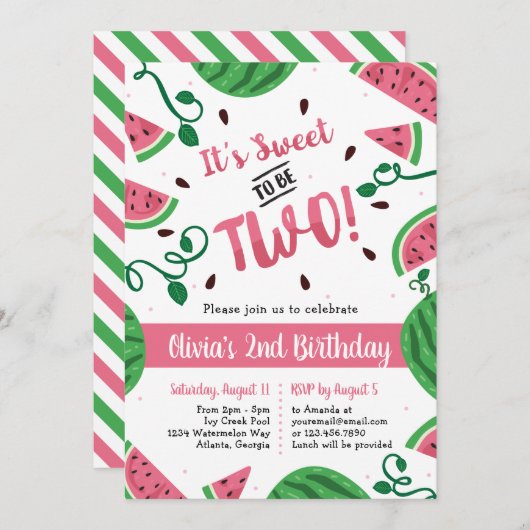 Deux douce pastèque Invitation de fête d'anniversa (Devant / Derrière)