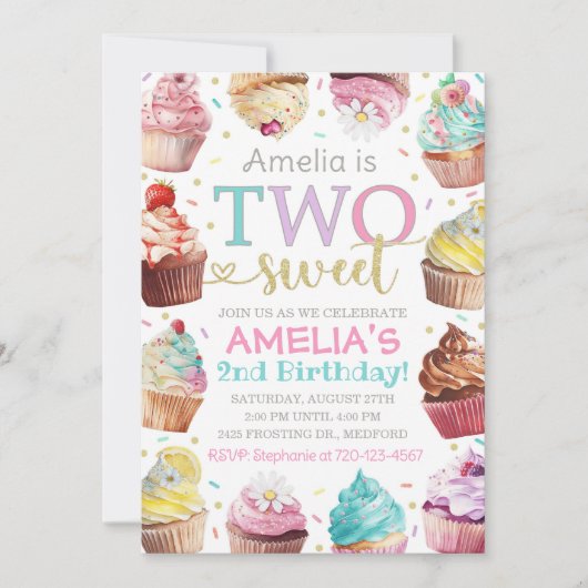 Deux Douces Invitation, Invitation Cupcake (Devant)