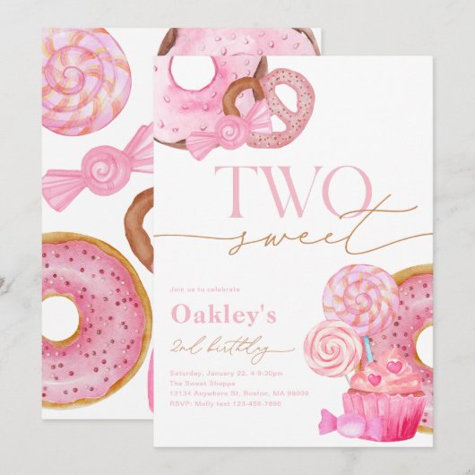 Deux doux 2e anniversaire Invitation (Devant / Derrière)