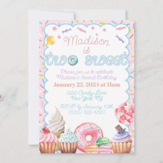 Deux doux deuxième invitation d'anniversaire (Devant)