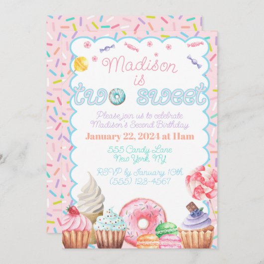 Deux doux deuxième invitation d'anniversaire (Devant / Derrière)