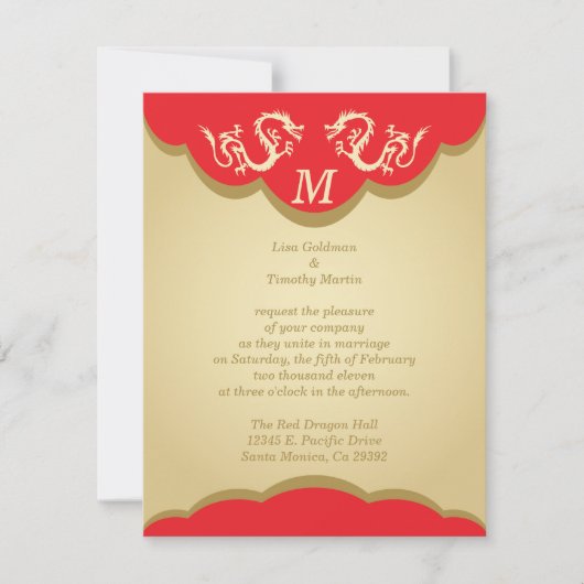 Deux dragons Monogramme Faire-part de mariage asia (Devant)
