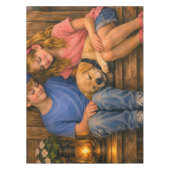 Deux Enfants avec Chiot Endormi Nappe Rustique (Devant)