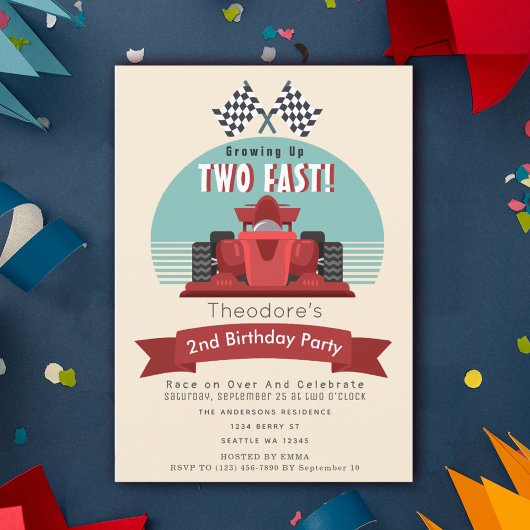 Deux enfants Fast Racecar 2e Invitation anniversai