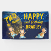 Deux espace lune bannière fête de 2e anniversaire (Horizontal)