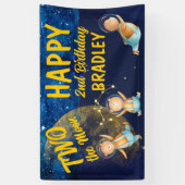 Deux espace lune bannière fête de 2e anniversaire (Vertical)