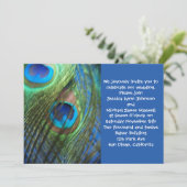 Deux faire-part de mariage bleus de plumes de paon (Debout devant)