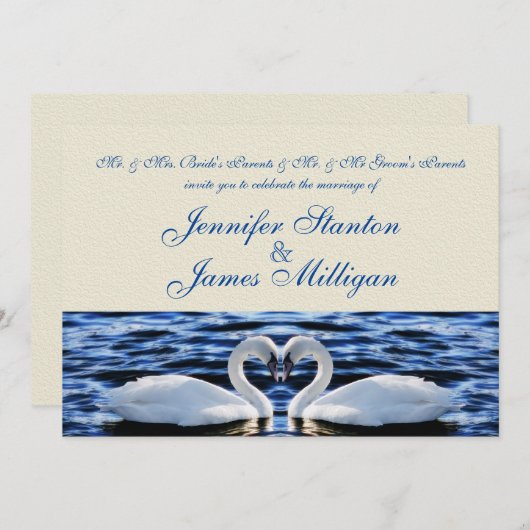 Deux faire-part de mariage cygnes (Devant / Derrière)