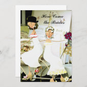 Deux faire-part de mariage de jeunes mariées avec (Devant / Derrière)