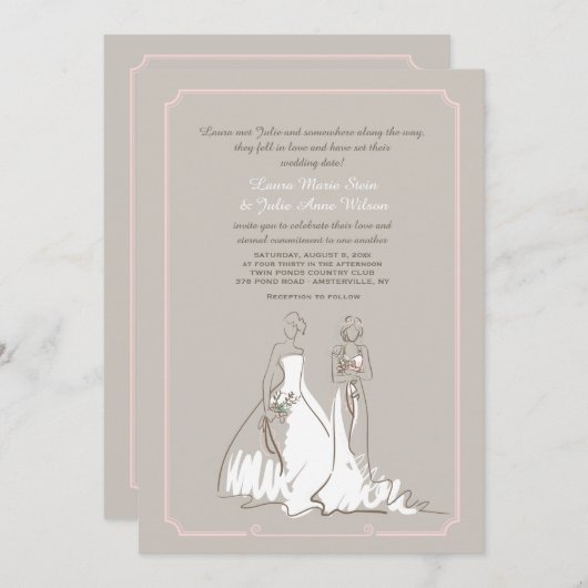 Deux Faire-part de mariage de mariées (Devant / Derrière)