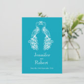 Deux faire-part de mariage turquoise blanc Paon (Debout devant)