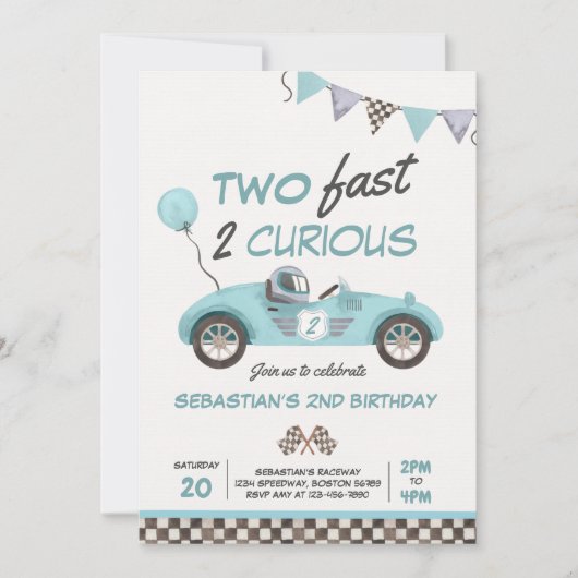 Deux Fast Blue Race Car 2e Invitation anniversaire (Devant)