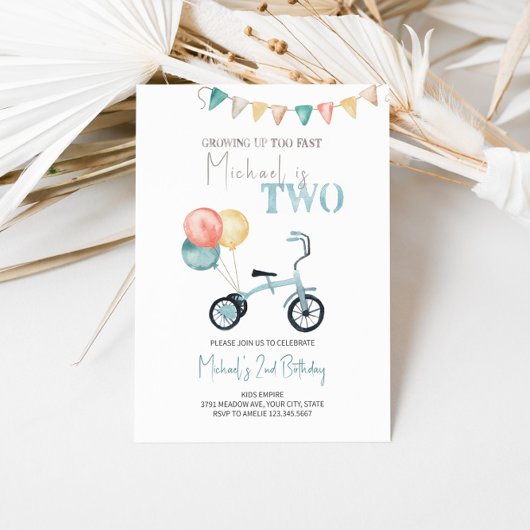 DEUX Fast Blue Tricycle Invitation Anniversaire