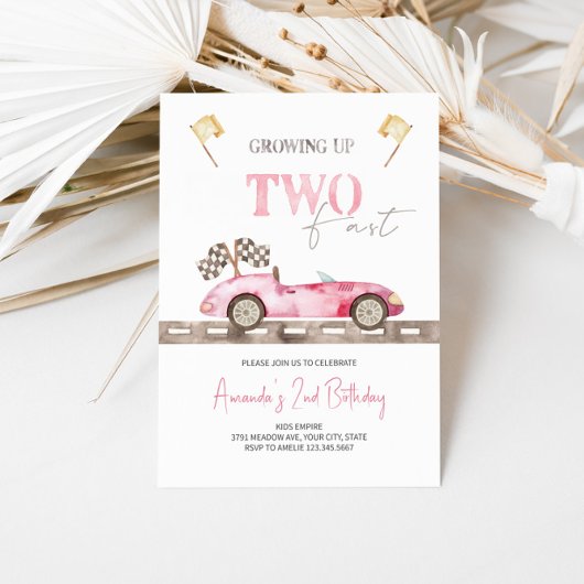 Deux Fast Pink Race Car Invitation Anniversaire