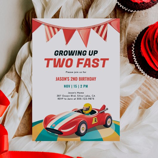 Deux Fast Race Car 2e Invitation Anniversaire