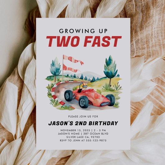 Deux Fast Race Car 2e Invitation Anniversaire