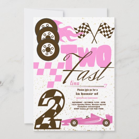 Deux Fast Race Car Boy 2e Invitation de fête d'ann (Devant)