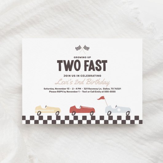 Deux Fast Race Car Boy 2e Invitation de fête d'ann