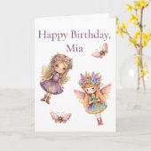 Deux Fées Papillon Girls Carte d'anniversaire (Fleur jaune)