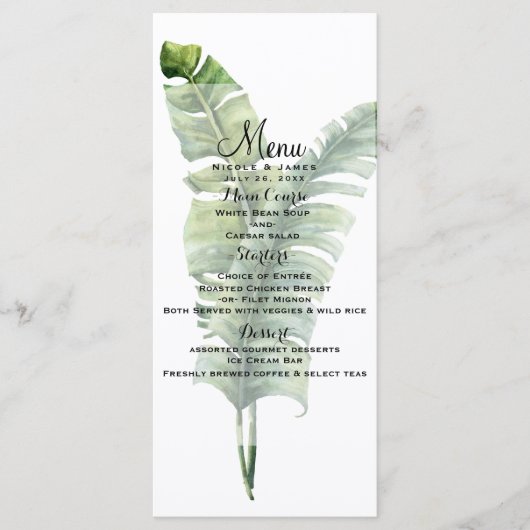 Deux feuilles de palmier élégantes Menu de mariage (Devant)