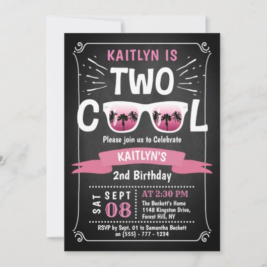 Deux filles Cool Chalkboard 2e Invitations d'anniv (Devant)