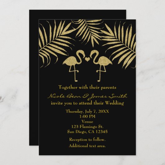 Deux Flamants roses aiment les invitations Black & (Devant / Derrière)