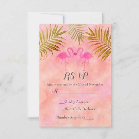 Deux flamants roses aquarelle mariage plage RSVP (Devant)