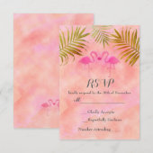 Deux flamants roses aquarelle mariage plage RSVP (Devant / Derrière)