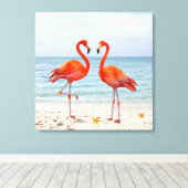 Deux Flamants roses roses vifs sur la toile de pla (Insitu (Plancher de Bois))