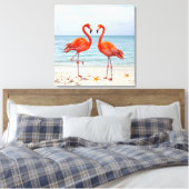 Deux Flamants roses roses vifs sur la toile de pla (Insitu(Chambre))