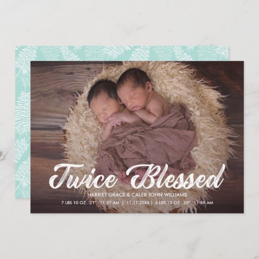Deux fois béni | Twins Baby Photo Faire-part (Devant / Derrière)