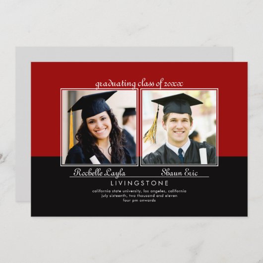 Deux frères et soeurs Faire-part de diplôme en pho (Devant / Derrière)