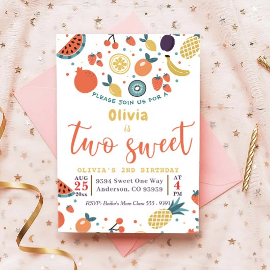 Deux fruits sucrés Invitation de fête du 2e annive