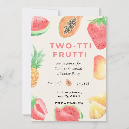 Deux Frutti TTI" 2e Invitation Twin Anniversaire (Devant)