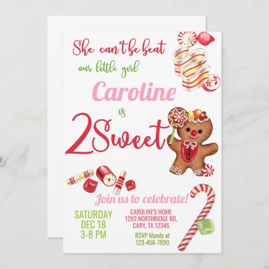 Deux gâteaux de Noël doux invitation fille. (Devant / Derrière)