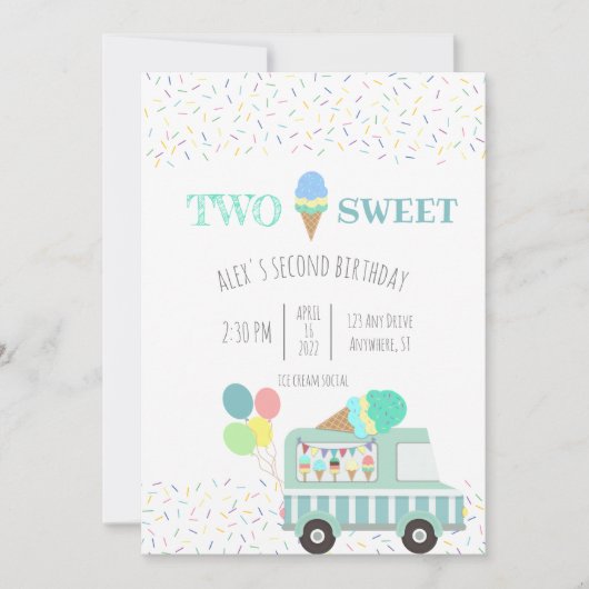 Deux glaces douces invitation à l'anniversaire (Devant)