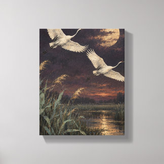 Deux grues sur la toile de paysage de la faune de