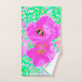 Deux Hibiscus de Plum Rose Hot Crazy sur Lime Gree (Serviette à main)